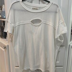 Free People We The Free Cutout Tee XL White Oversized Boho Raw Hem Short Sleeve